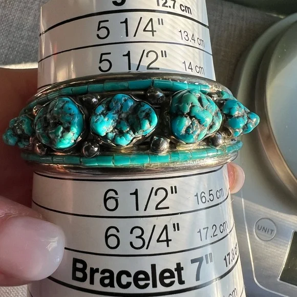 Large Native American Navajo Turquoise Sterling Silver Bangle